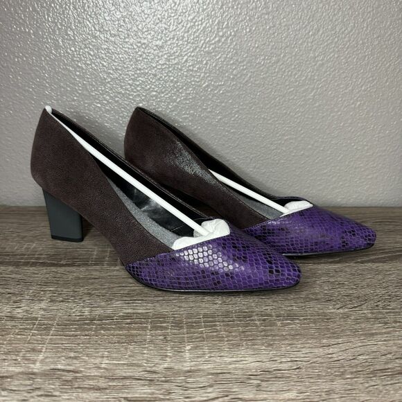 Logo Lori Goldstein Purple Snake Leather Kate Block Heel Pumps 10M- NWB - Picture 2 of 11